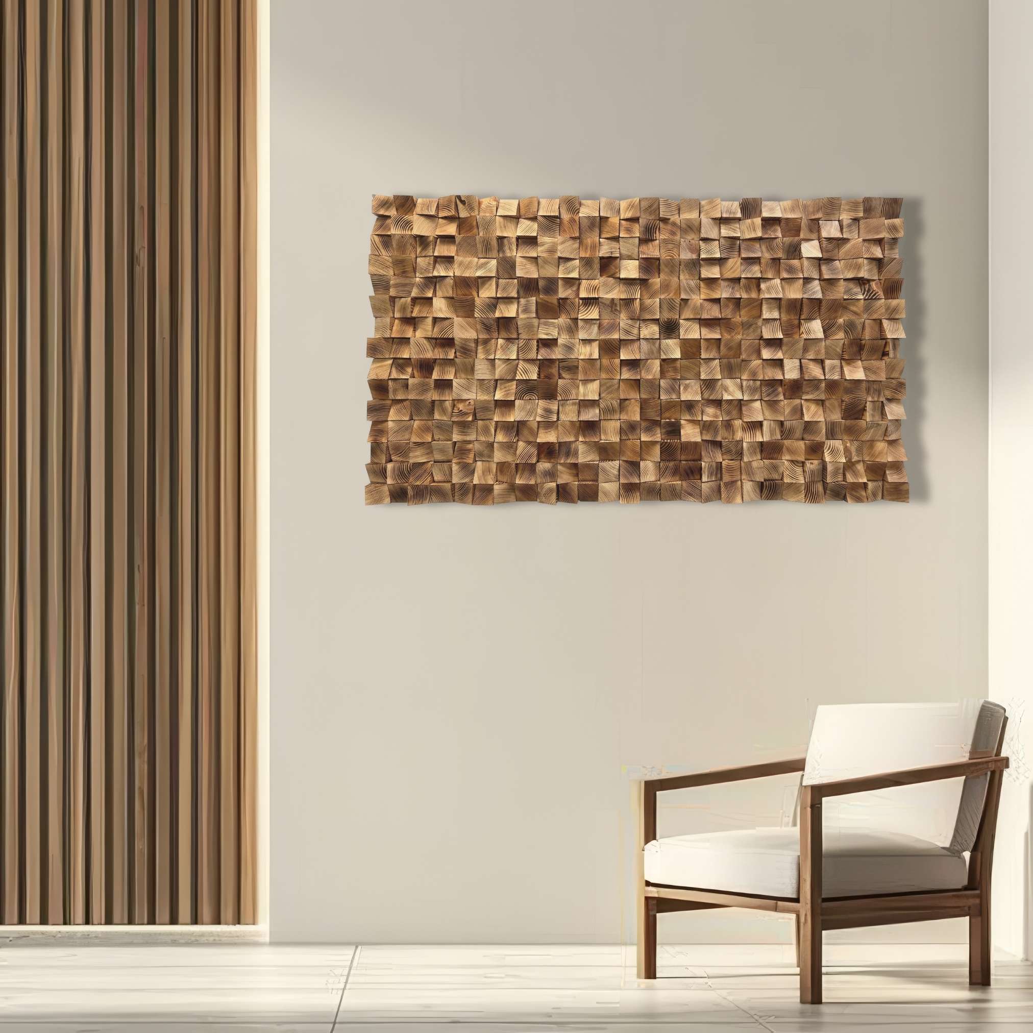 Burned Pixel Wall Art – Wooden Wall Decor, Geometric Wood Wall Art for Living Room & Office